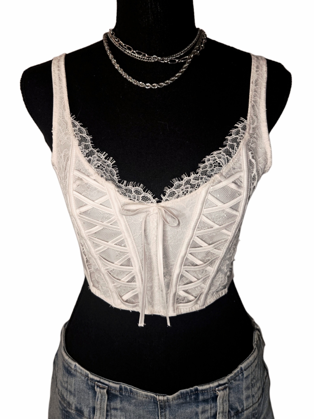 Victoria's Secret Dream Angels Lace-Trim Satin Corset Crop Top!